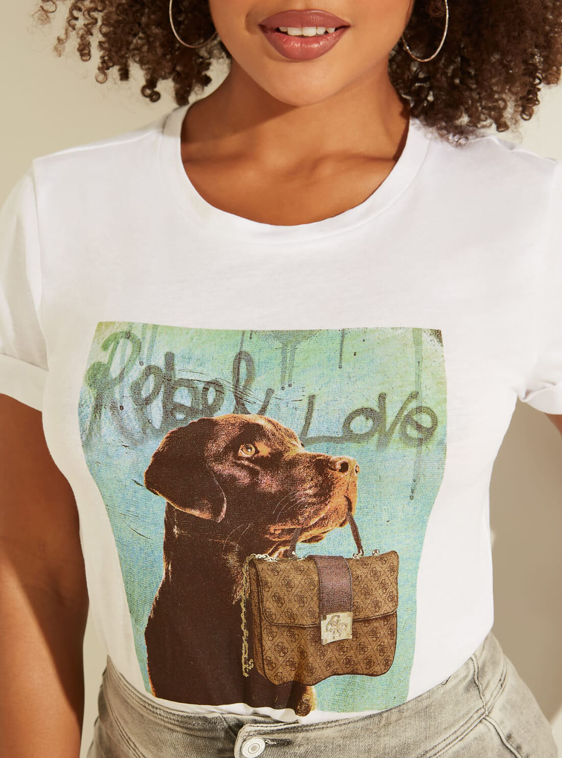 GUESS Womens Dog And Purse Graphic T-Shirt W1BI24K9SN1 Detail View