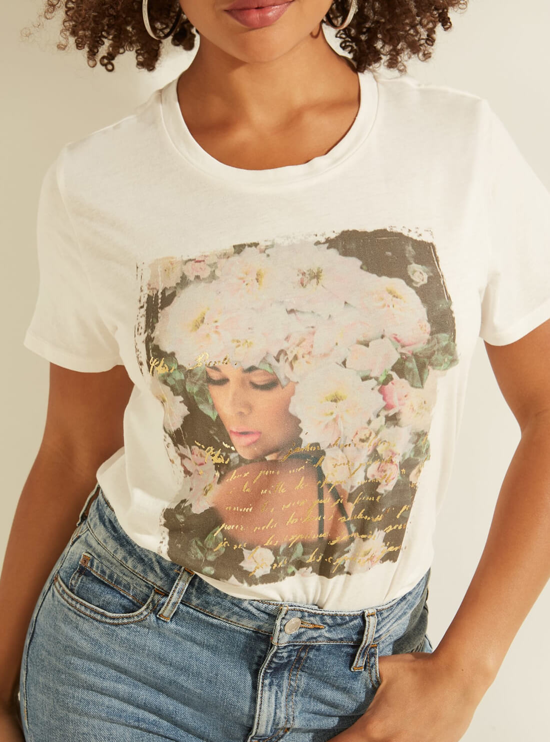 GUESS Womens Eco Graphic Print Roses Easy T-Shirt W1BI50K9TD1 Detail View