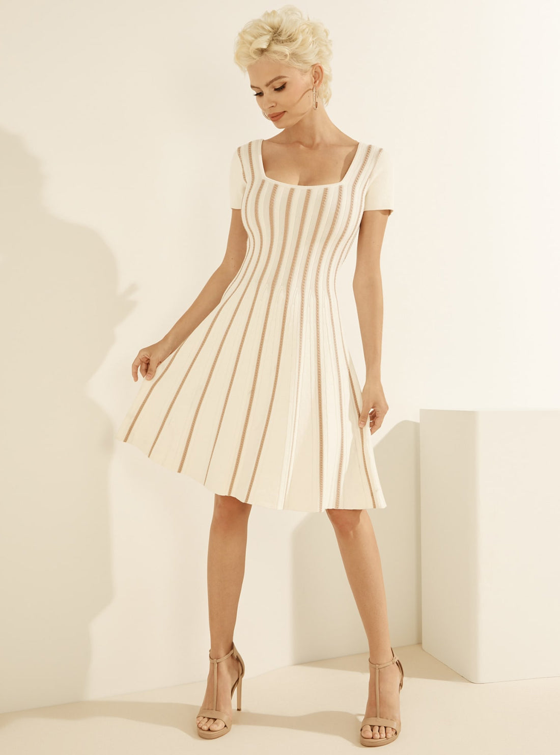 GUESS Womens White Multi Leti Flare Mini Dress W1BK54Z17X3 Full View