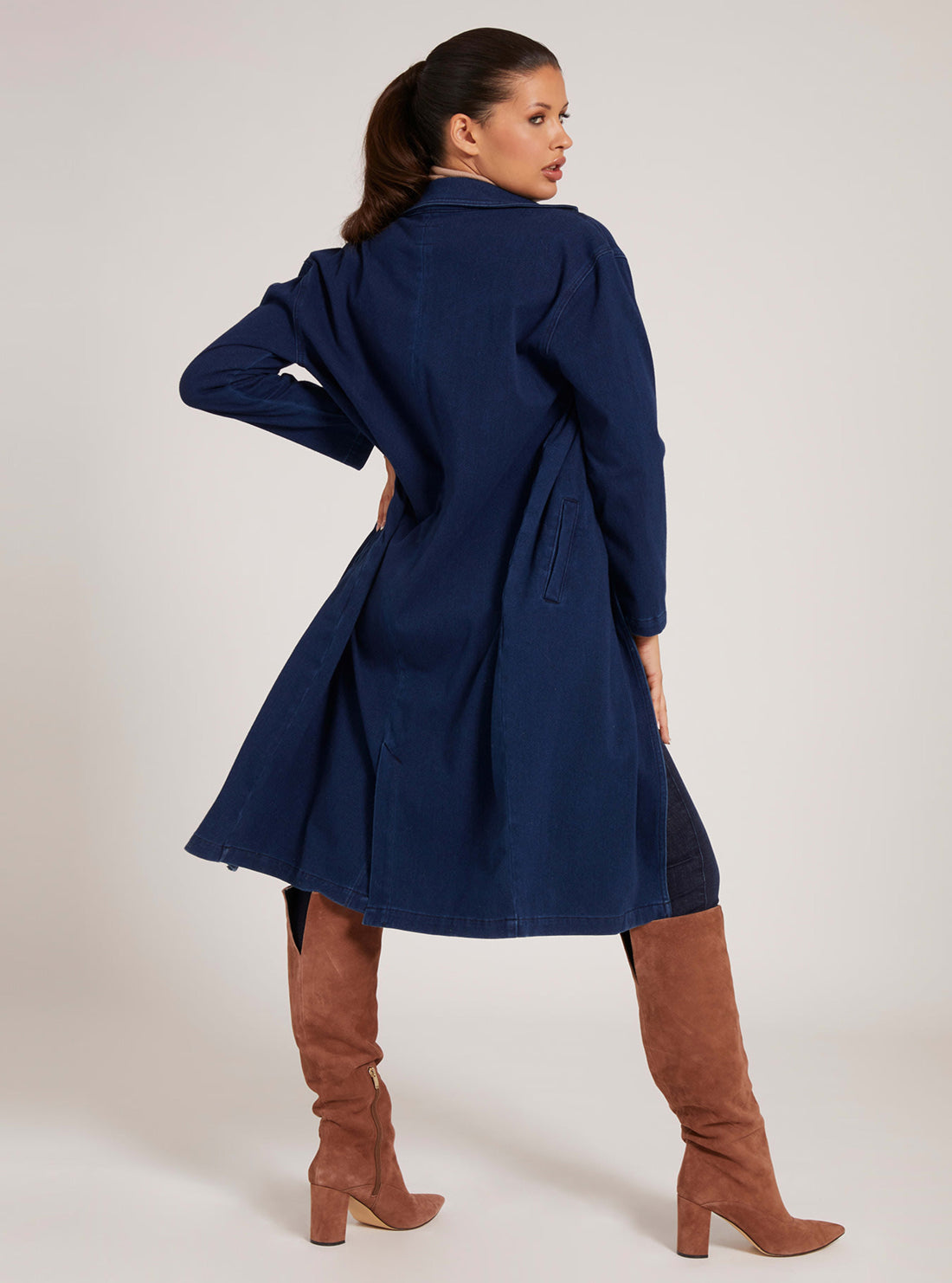 GUESS Womens Denim Celina Duster Jacket In Dark Wash W1BN09D4HC0 Back View