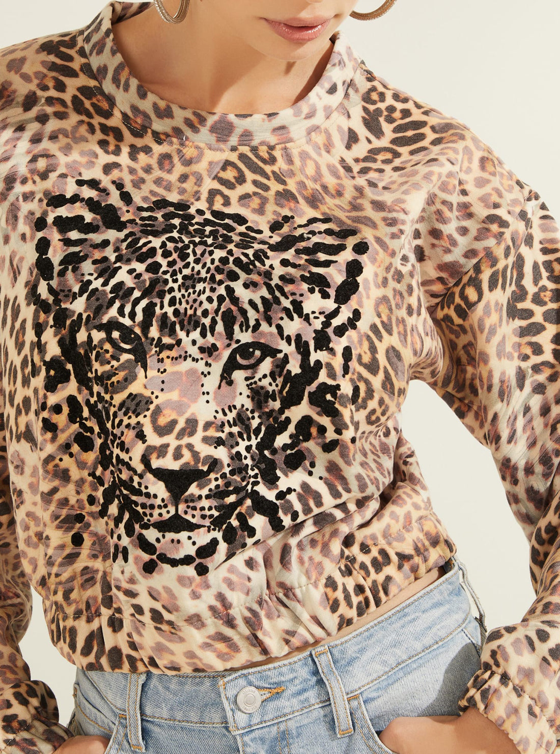 GUESS Womens Leopard Pattern Print Pullover Top W1BP28K9R30 Detail View