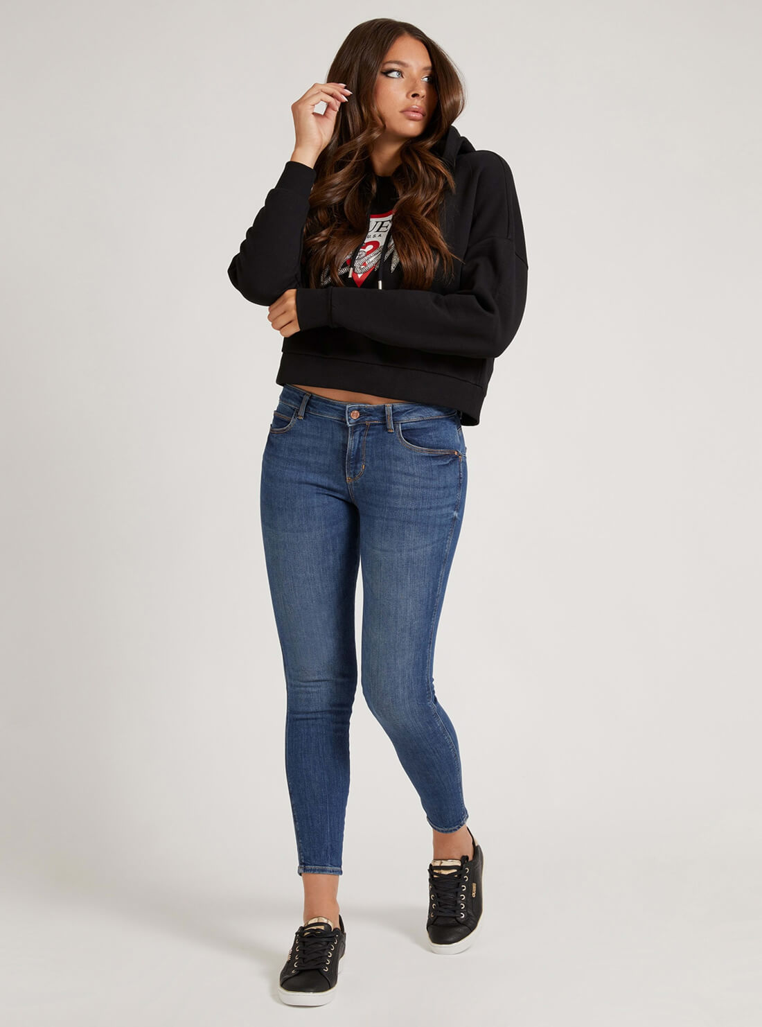  GUESS Womens Black Graphic Icon Hoodie Jumper W1BQ09K68I1 Full View