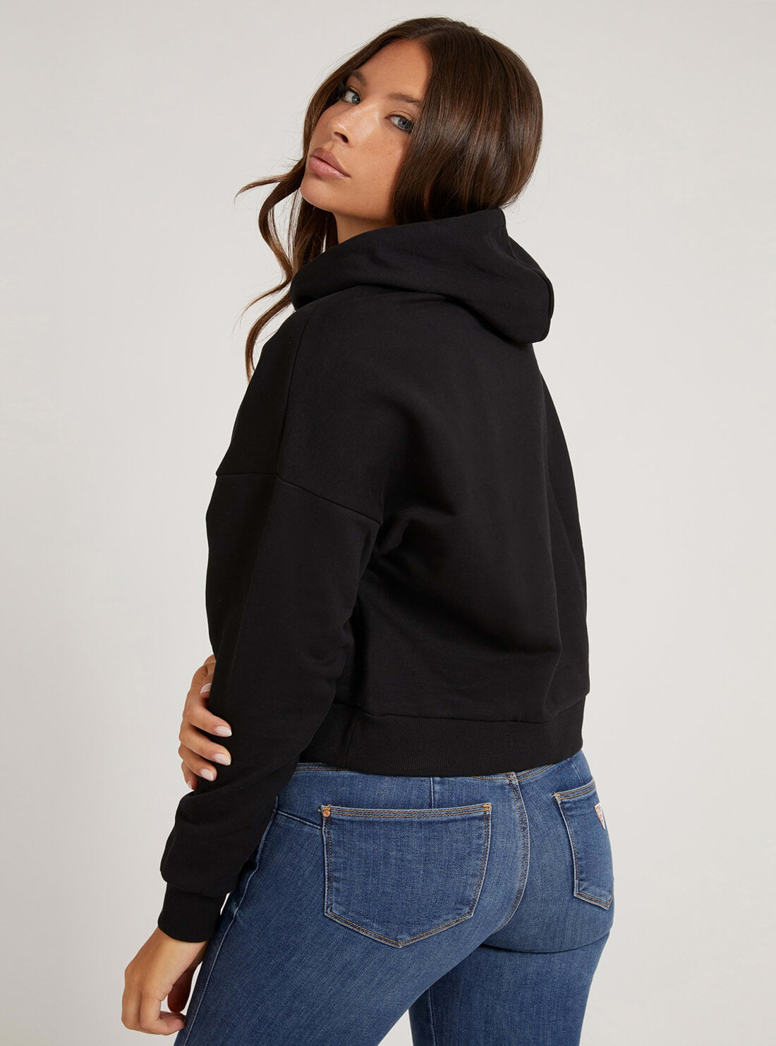  GUESS Womens Black Graphic Icon Hoodie Jumper W1BQ09K68I1 Back View