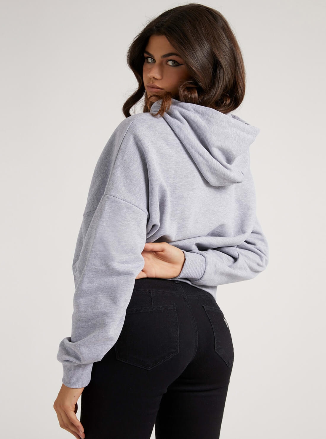  GUESS Womens Grey Graphic Icon Hoodie Jumper W1BQ09K68I1 Back View