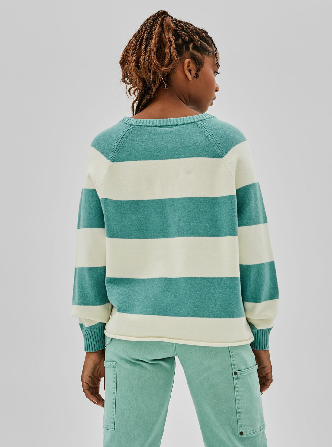 GUESS Womens GUESS Originals x Anna Nicole Smith Teal Stripe Pia Raglan Jumper W1BR18Z2K30 Back View