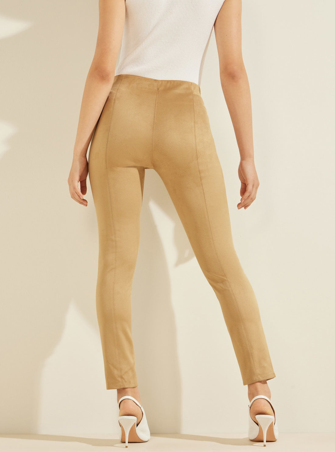 GUESS Womens Beige Maya Faux-Suede Leggings W1YB90WE0L0 Back View