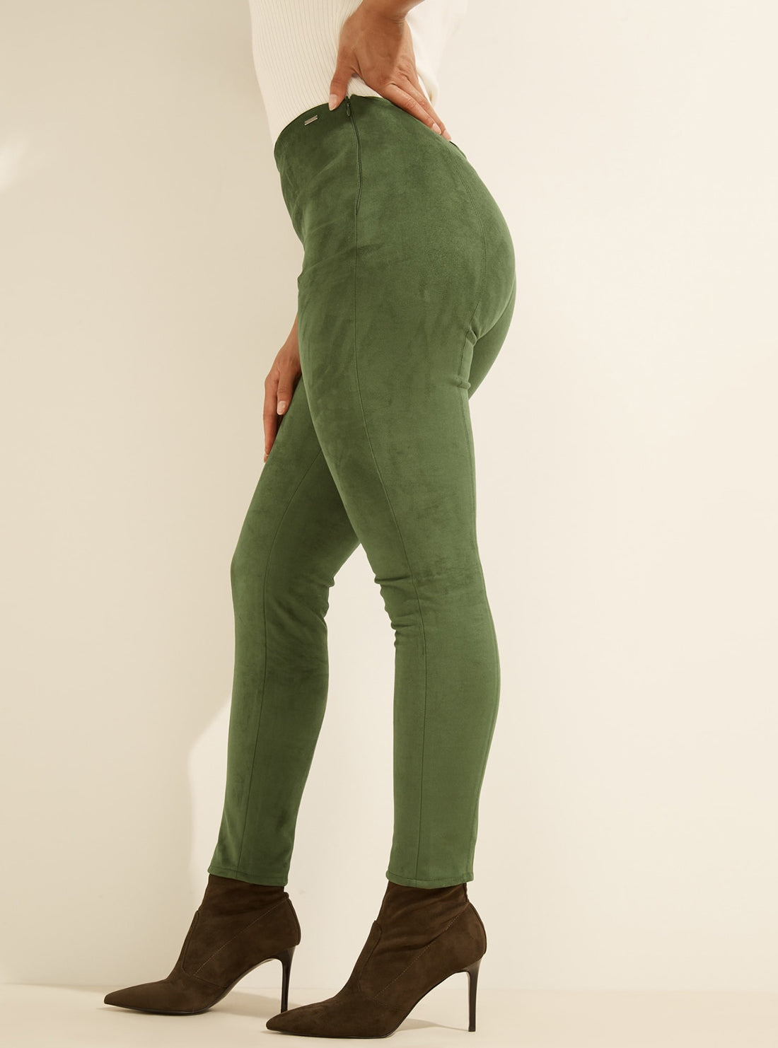 GUESS Womens Green Maya Faux-Suede Leggings W1YB90WE0L0 Side View