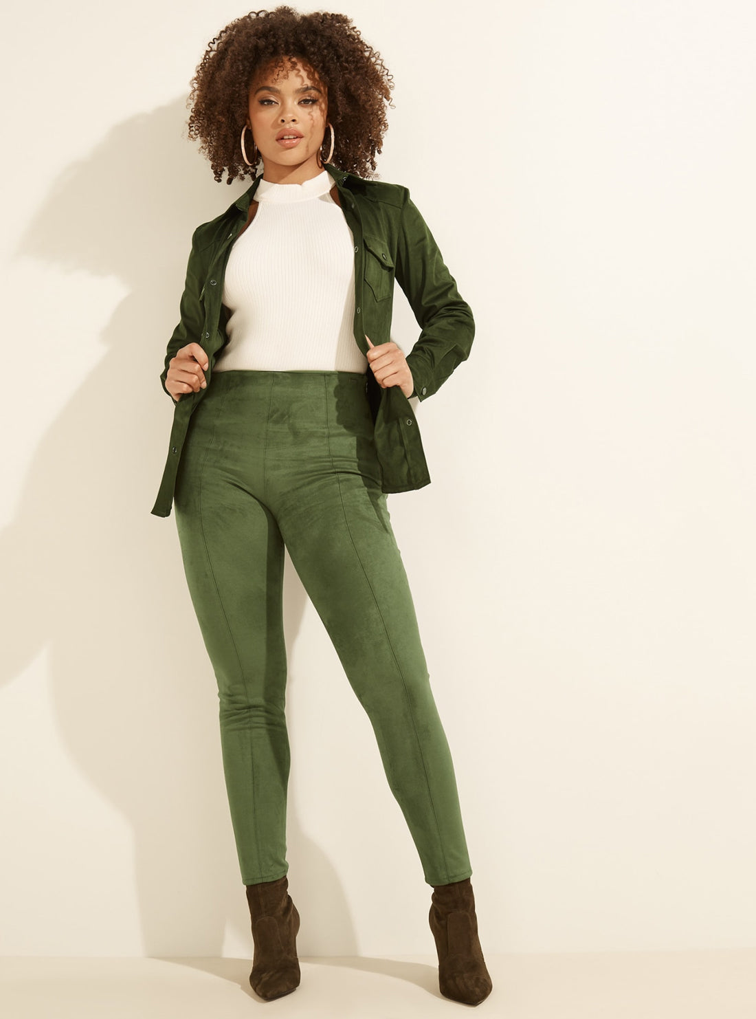 GUESS Womens Green Maya Faux-Suede Leggings W1YB90WE0L0 Full View