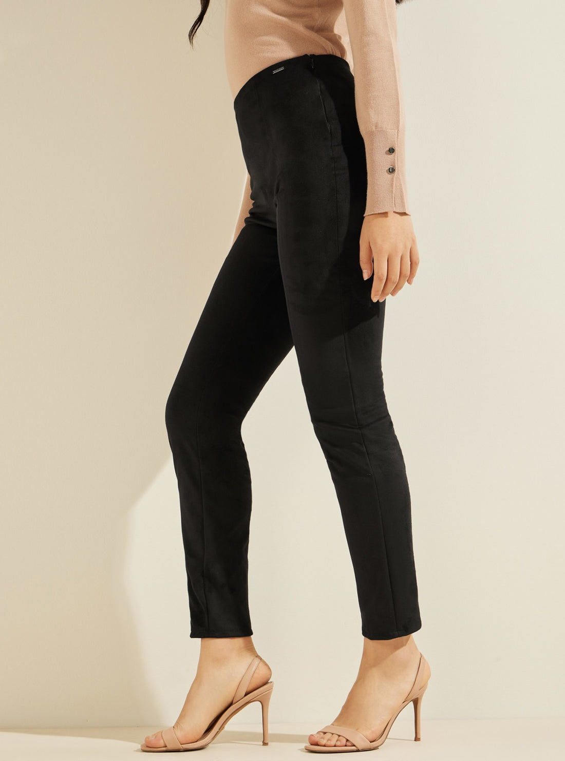 GUESS Womens Black Maya Faux-Suede Leggings W1YB90WE0L0 Side View