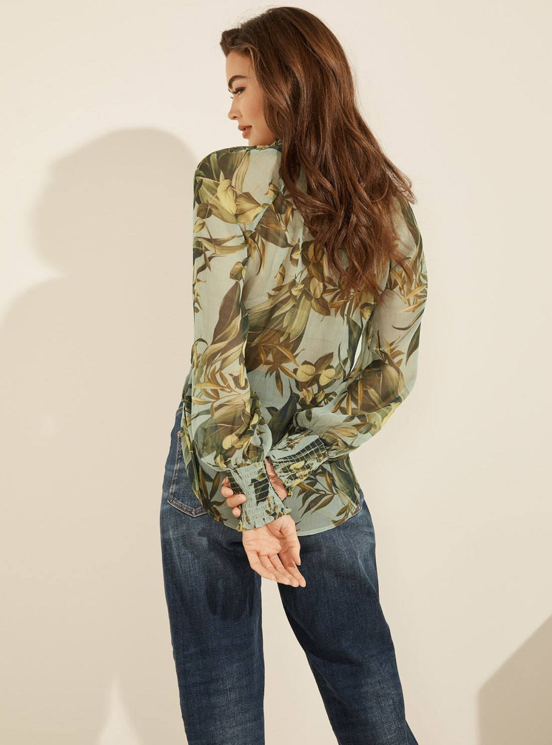 GUESS Womens Eco Floral Print Charisse Garden Blouse W1YH01RDW50 Back View