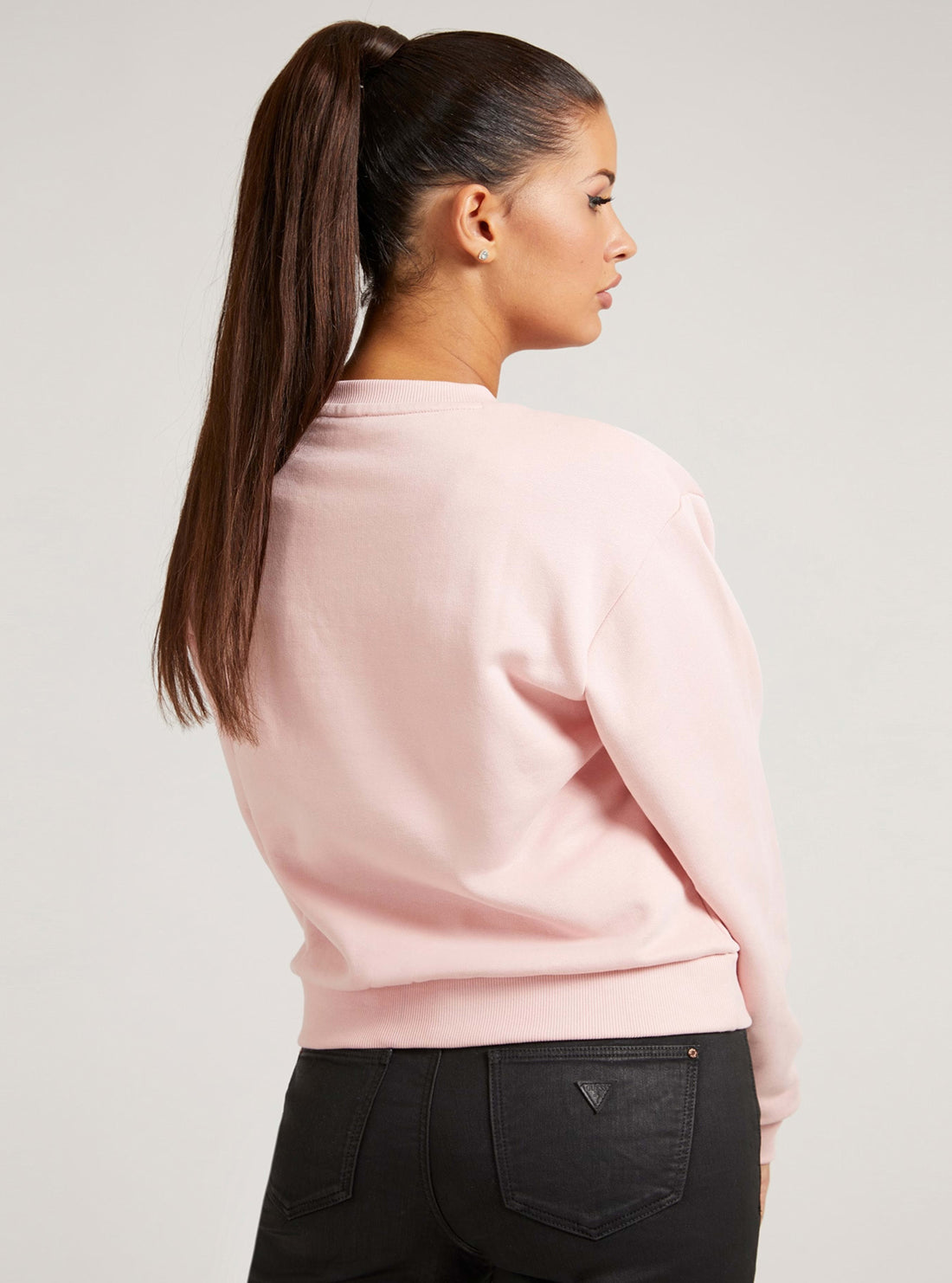 GUESS Womens Pink Icon Fleece Jumper W1YQ0CK68I0 Back View