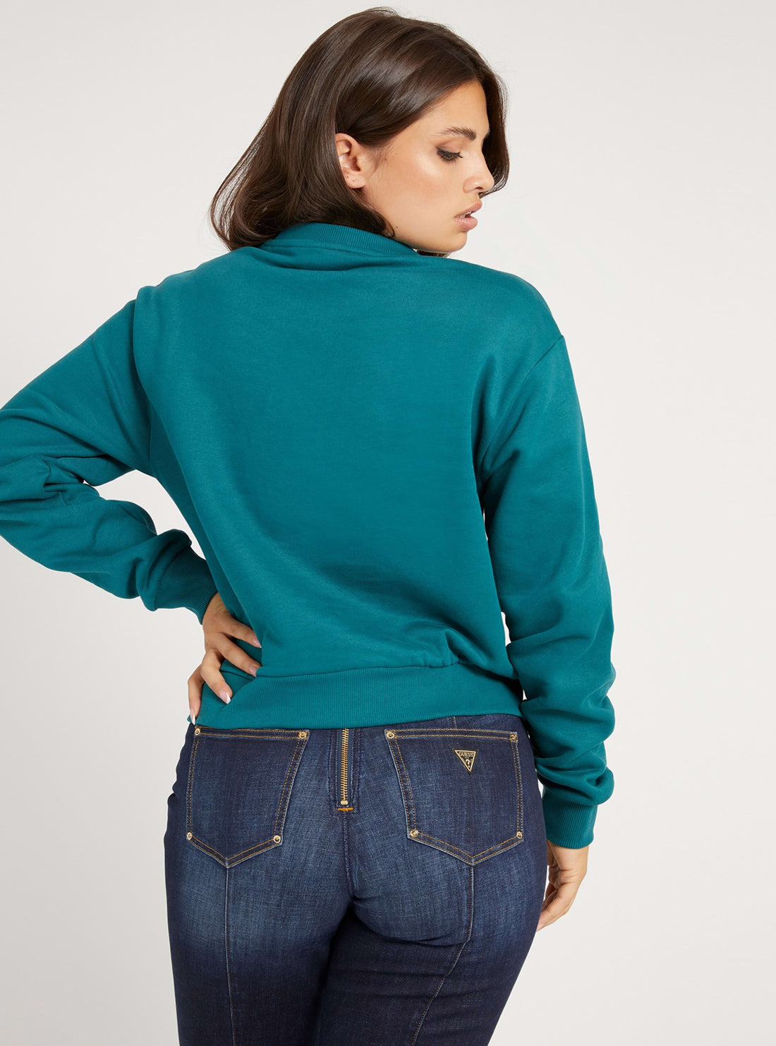 GUESS Womens Teal Icon Fleece Jumper W1YQ0CK68I0 Back View