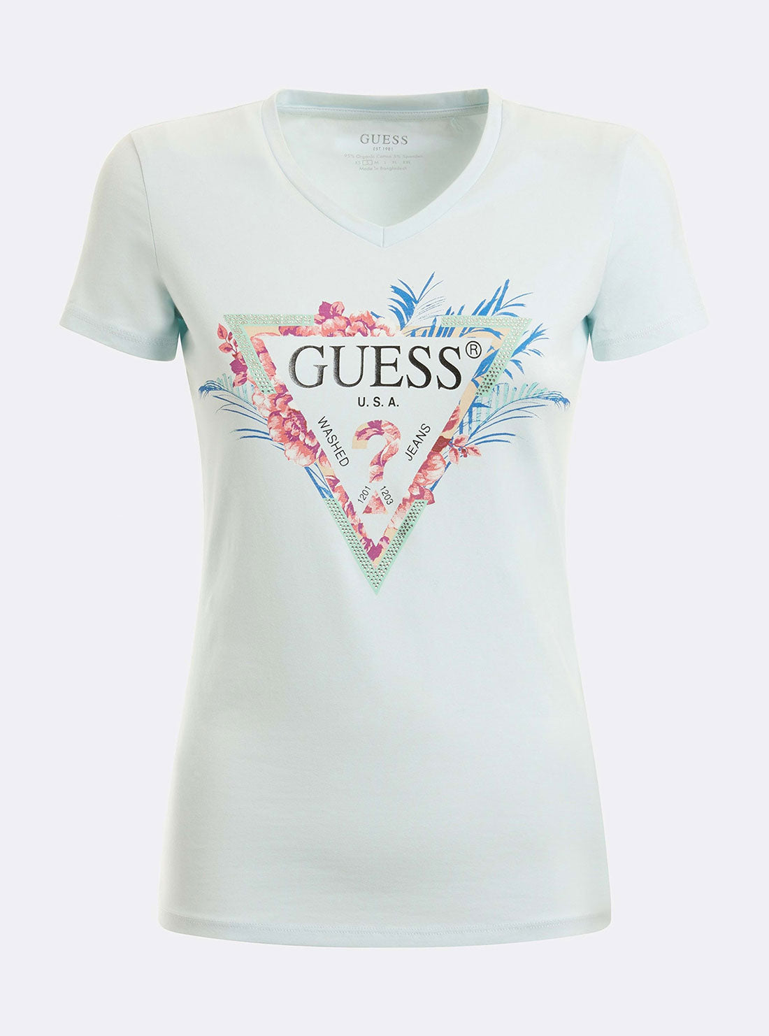 GUESS Womens Eco Light Blue Kathe Logo T-Shirt W2GI06J1311 Ghost Front View
