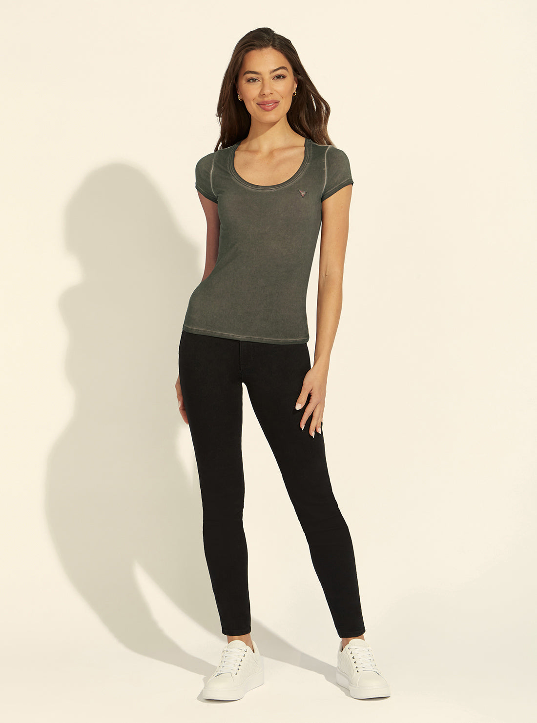 GUESS Womens Eco Grey Guess Scoop Neck Logo T-Shirt W2GI52KA0Q1 Full View
