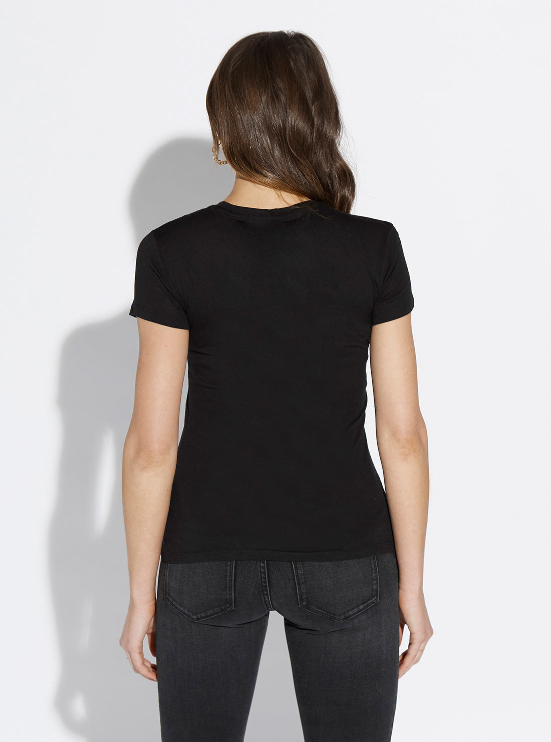 GUESS Womens Black T-Shirt with Triangle Logo Print W92I82K7WA0 Back View