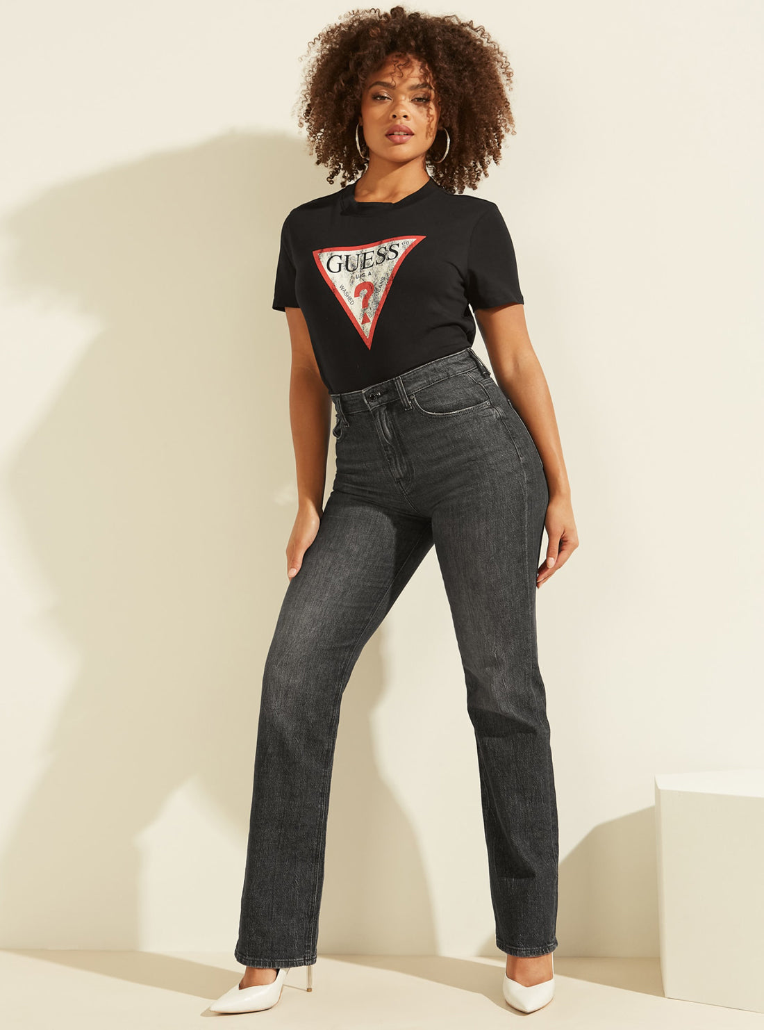 GUESS Womens Eco Black Classic Logo T-Shirt W93I0RR9I60 Full View