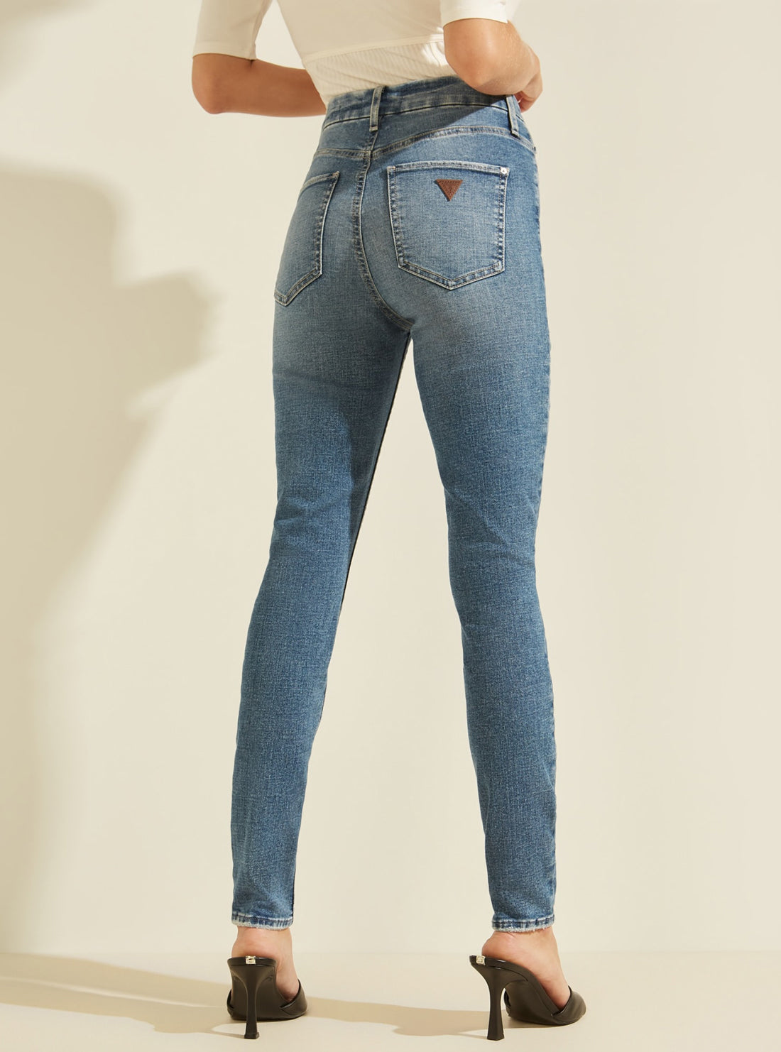 GUESS Womens Eco Super High-Rise Icon Skinny Denim Jeans in Zypher Cover Wash WBBAB5D4LT0 Back Detail view