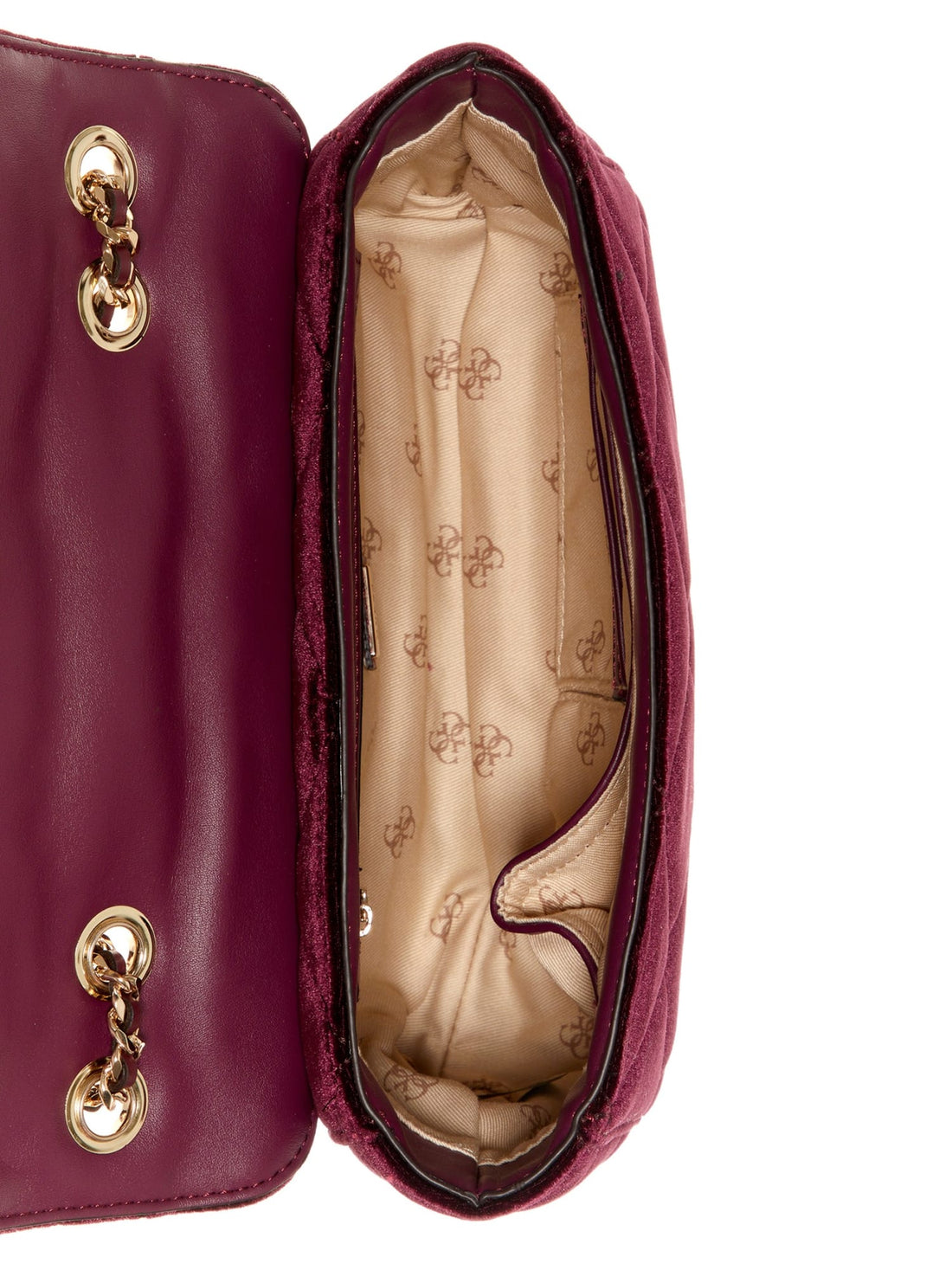 GUESS Womens Eggplant Cessily Velvet Satchel XG767921 Inside View