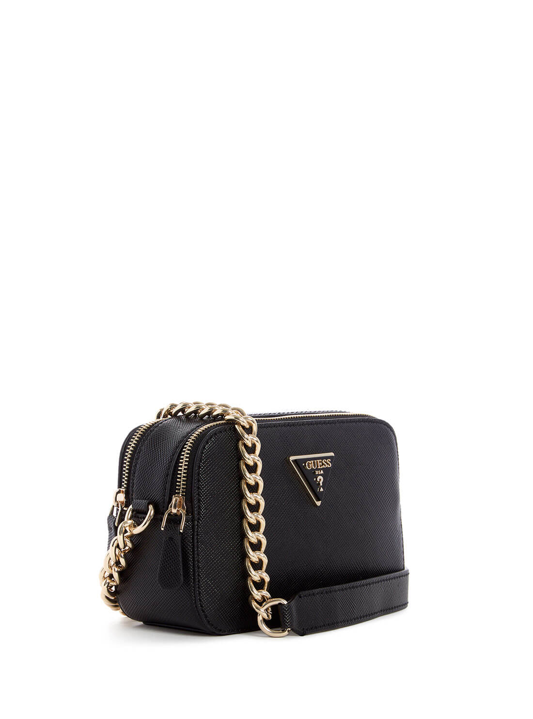 GUESS Womens  Black Noelle Crossbody Camera Bag ZG787914 Front Side View