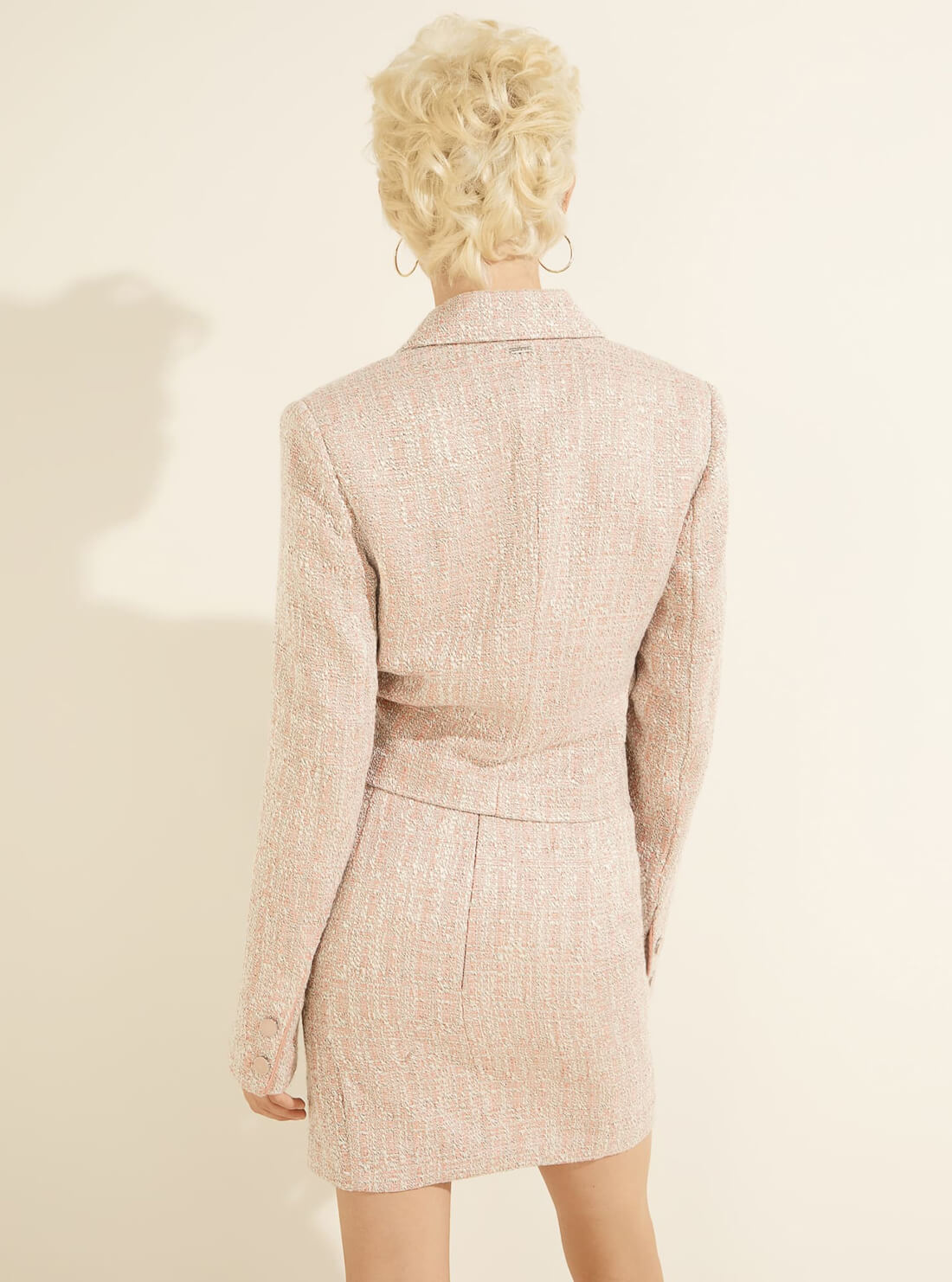 GUESS Womens Pink Tweed Tula Blazer Jacket W1YN49WE0G0 Back View