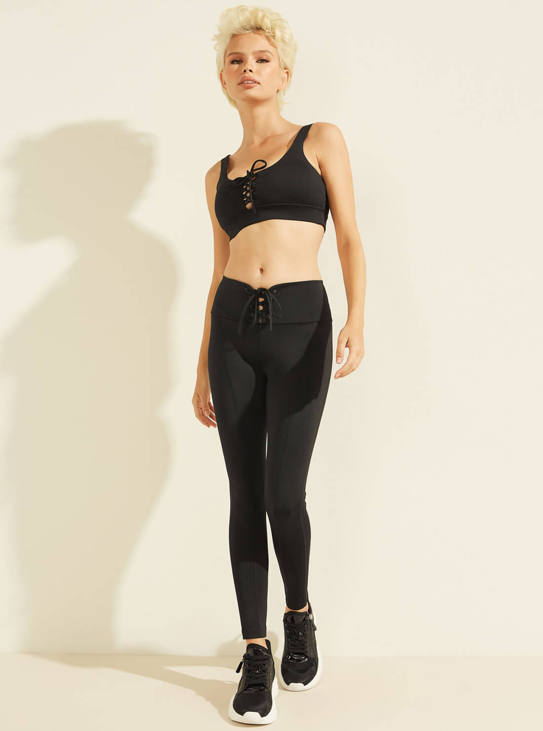 GUESS Womens  Black Agatha Lace-Up Active Leggings O0BA16MC03W Full View
