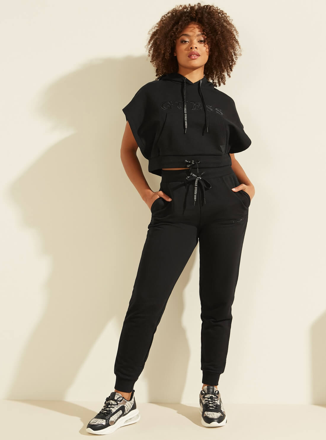 GUESS Womens  Black Allie Active Scuba Logo Tape Jogger Pants O1GA49KAMN2 Full View