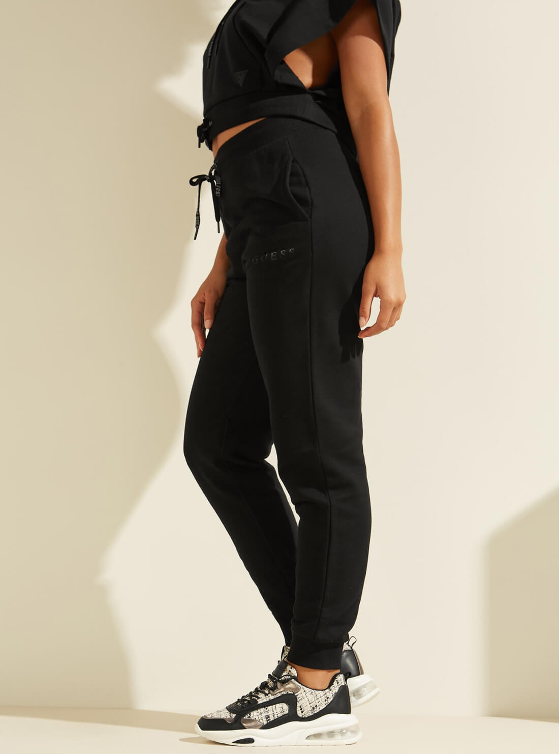 GUESS Womens  Black Allie Active Scuba Logo Tape Jogger Pants O1GA49KAMN2 Side View
