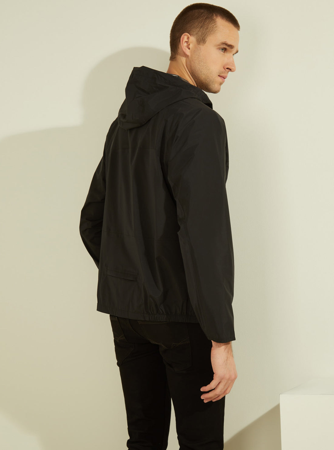 GUESS Mens Black Alton Hoodie Zip-Up Jacket U1GA31WDFM0 Back View