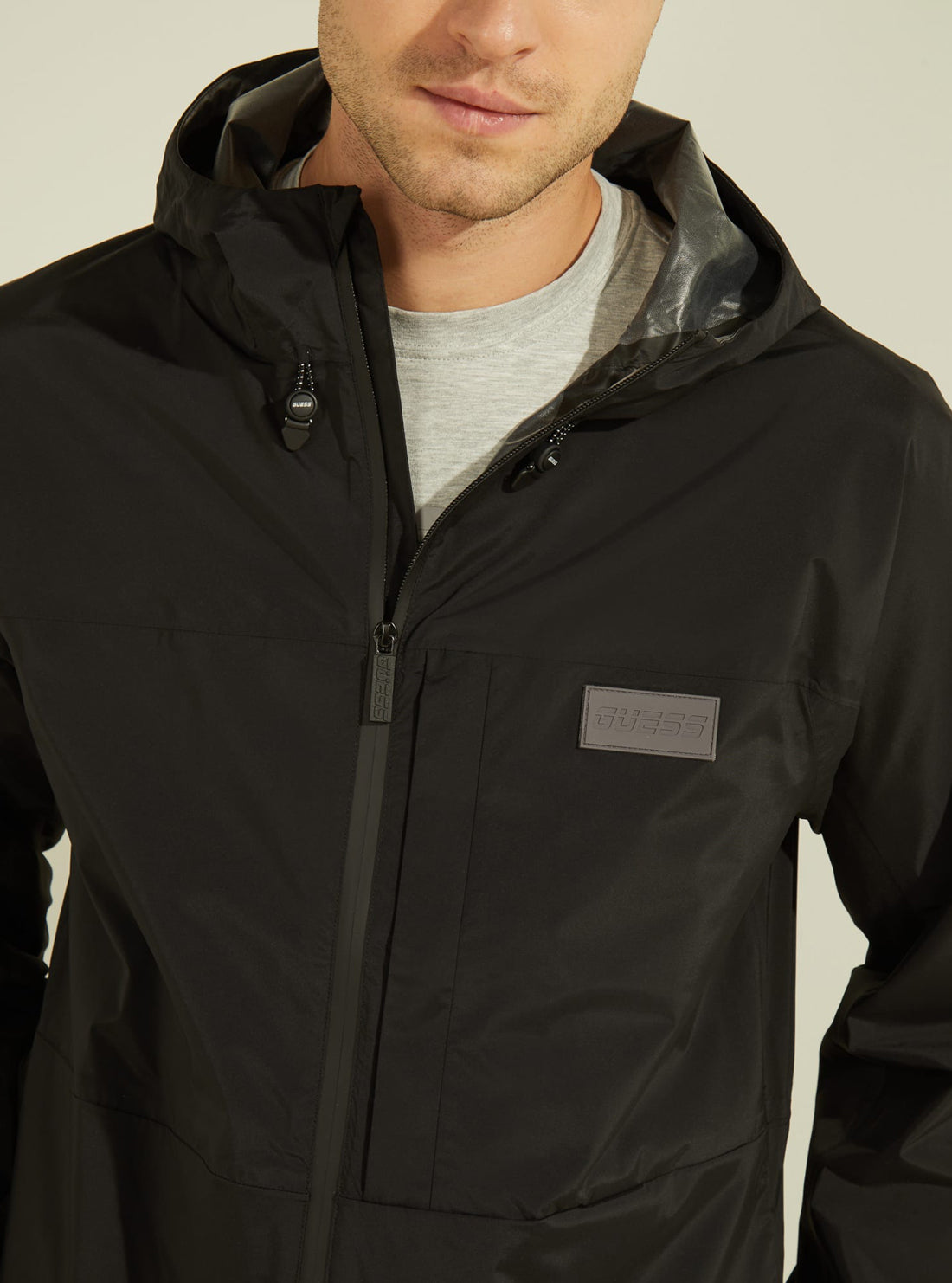 GUESS Mens Black Alton Hoodie Zip-Up Jacket U1GA31WDFM0 Detail View