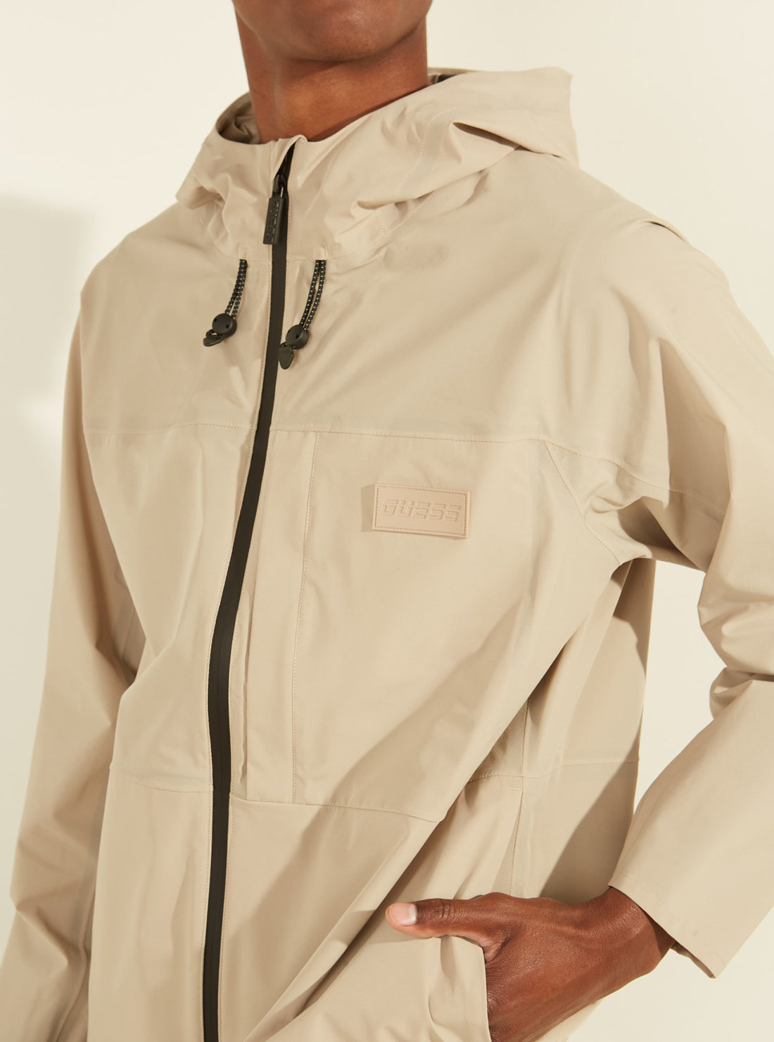 GUESS Mens Cream Alton Hoodie Zip-Up Jacket U1GA31WDFM0 Detail View