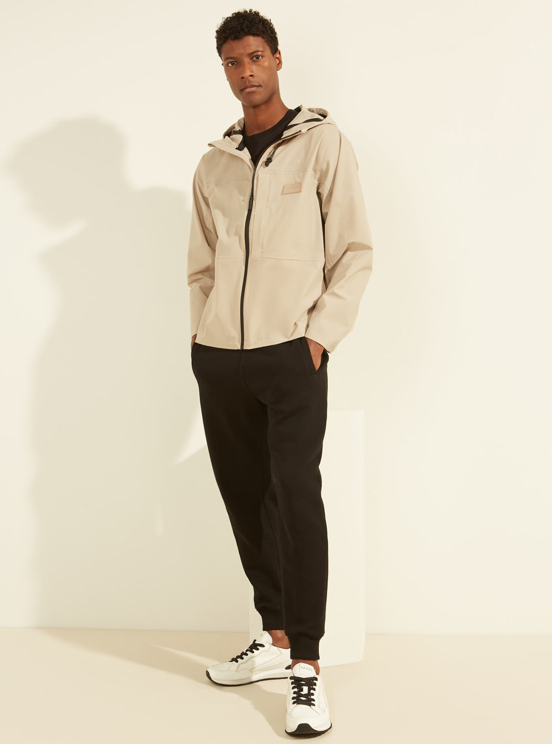 GUESS Mens Cream Alton Hoodie Zip-Up Jacket U1GA31WDFM0 Full View