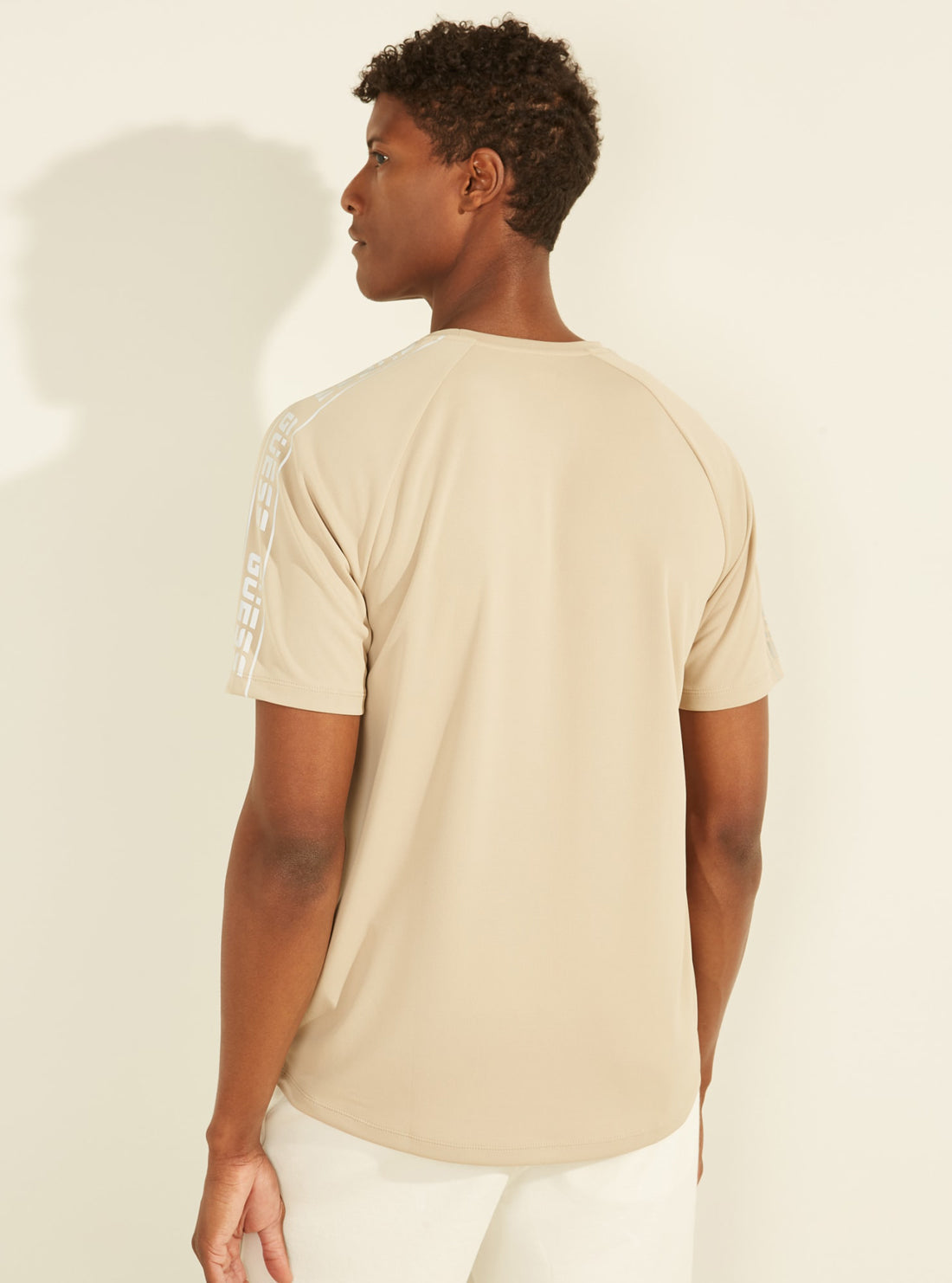 GUESS Mens Eco Beige Arnold Tech T-shirt U1YA14JR06M Back View