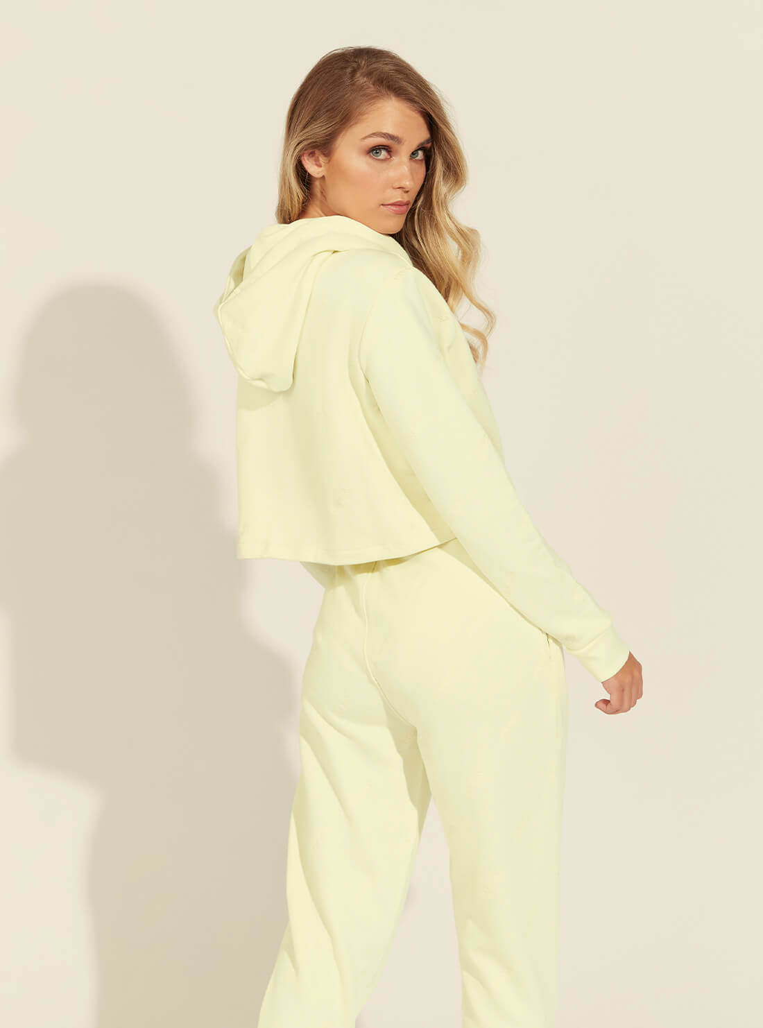 GUESS Womens  Yellow Astra Active Crop Hoodie  O1GA13K8800 Back View