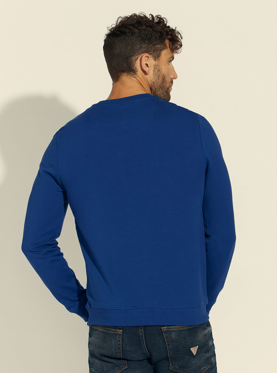 GUESS Mens Dark Blue Audley Fleece Jumper M1RQ37K6ZS1 Back View