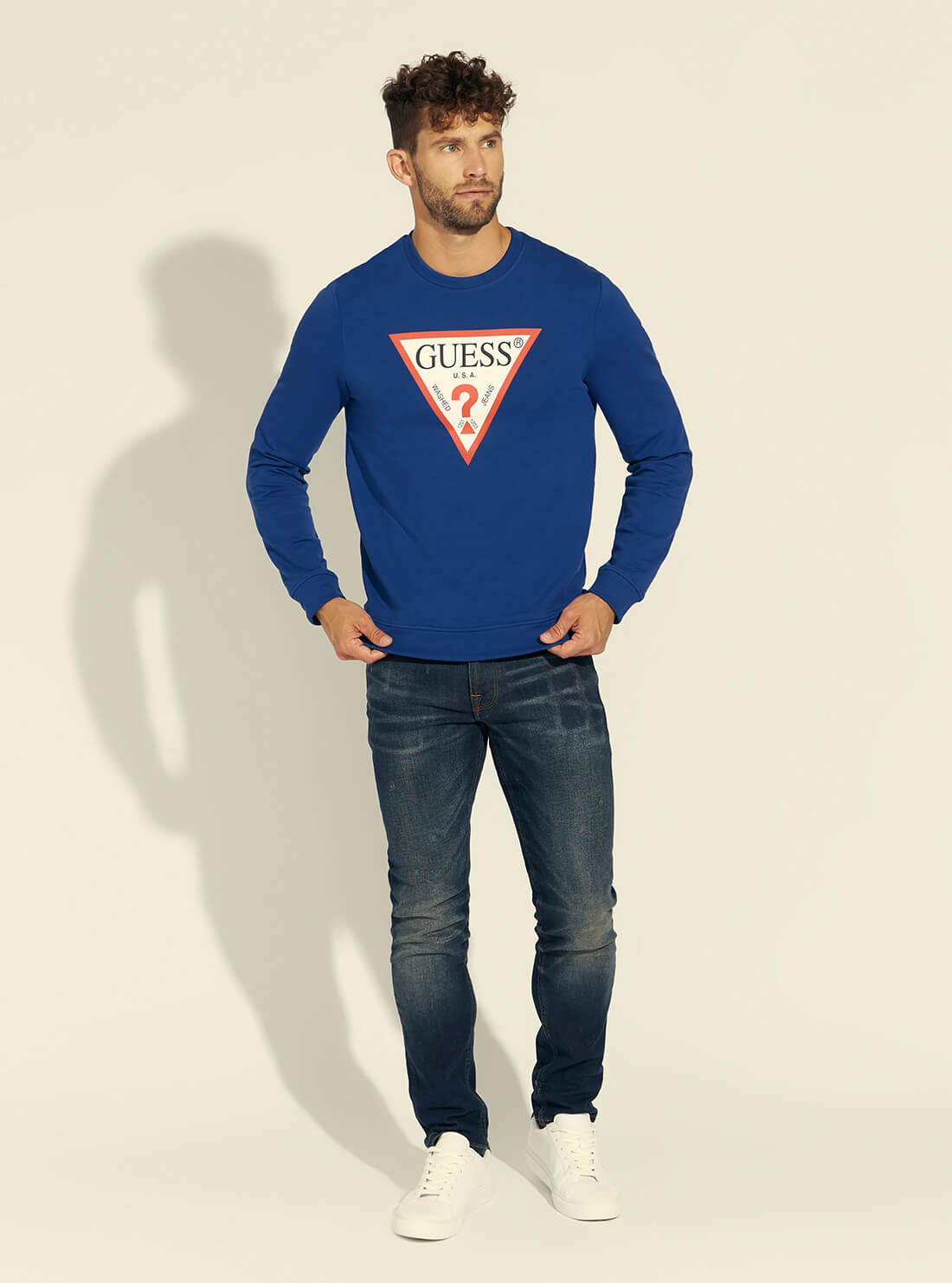 GUESS Mens Dark Blue Audley Fleece Jumper M1RQ37K6ZS1 Full View