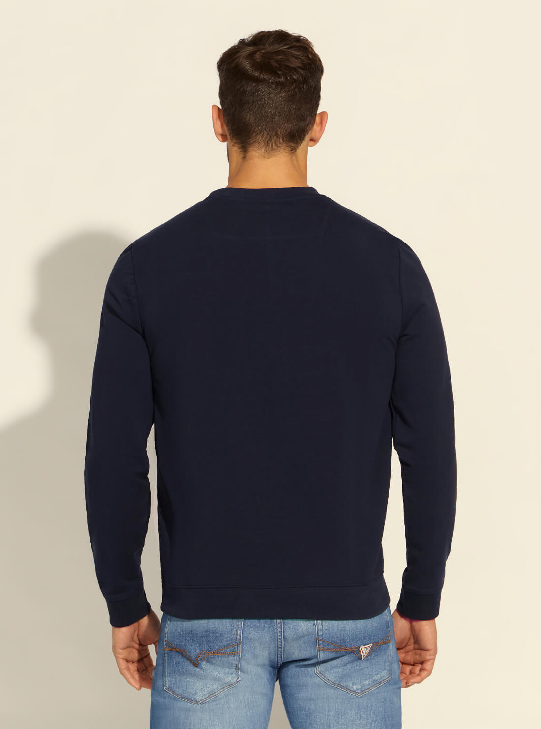 GUESS Mens Deep Navy Audley Fleece Jumper M1RQ37K6ZS1 Back View