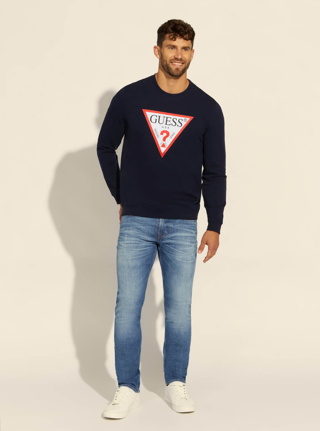GUESS Mens Deep Navy Audley Fleece Jumper M1RQ37K6ZS1 Full View