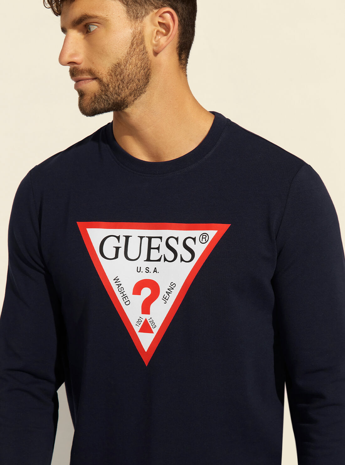 GUESS Mens Deep Navy Audley Fleece Jumper M1RQ37K6ZS1 Detail View
