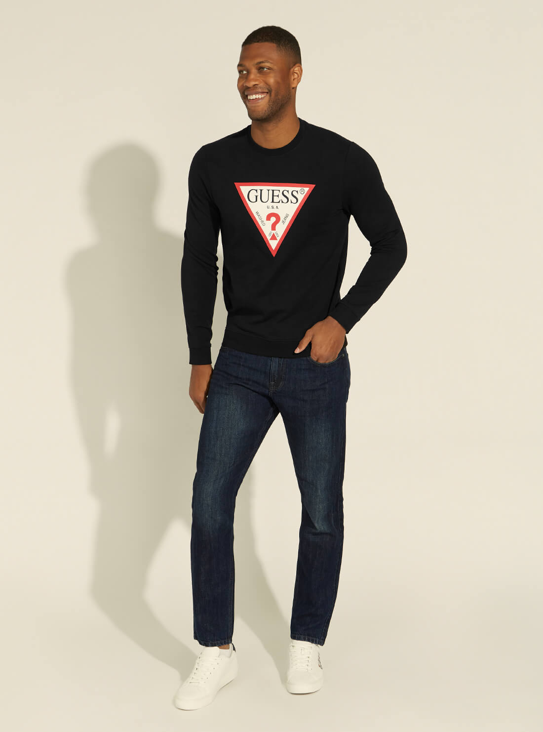 GUESS Mens Black Audley Fleece Jumper M1RQ37K6ZS1 Full View