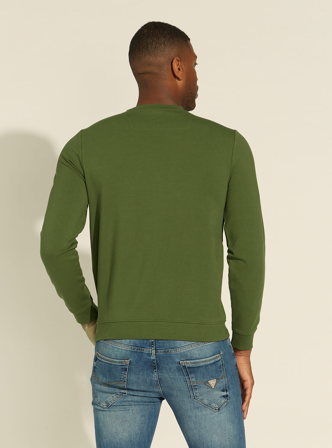 GUESS Mens Green Audley Fleece Jumper M1RQ37K6ZS1 Back View