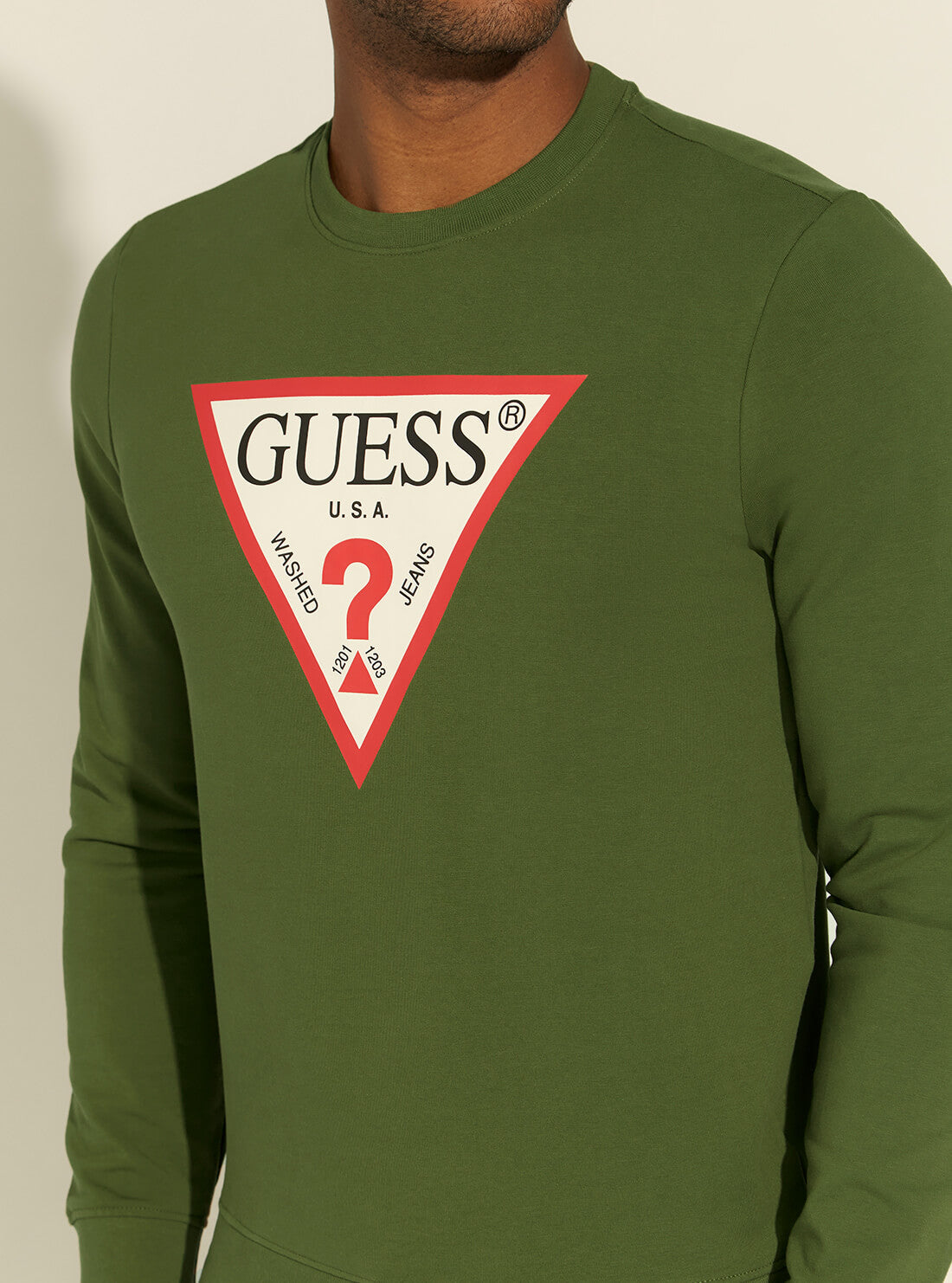 GUESS Mens Green Audley Fleece Jumper M1RQ37K6ZS1 Detail View