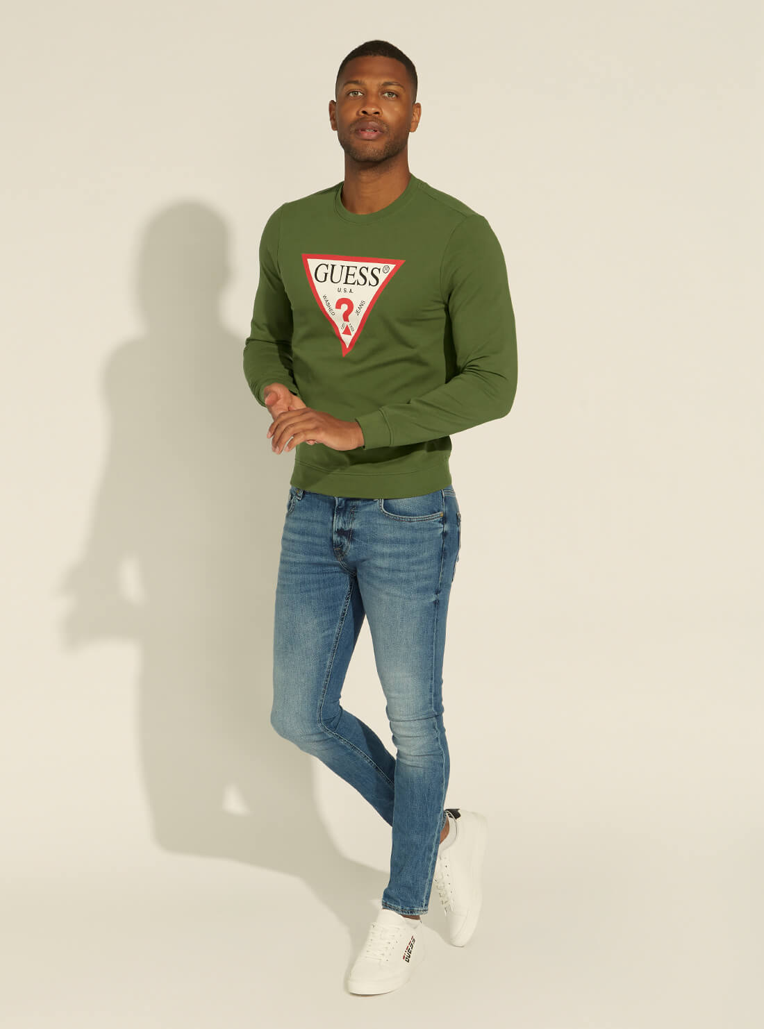 GUESS Mens Green Audley Fleece Jumper M1RQ37K6ZS1 Full View