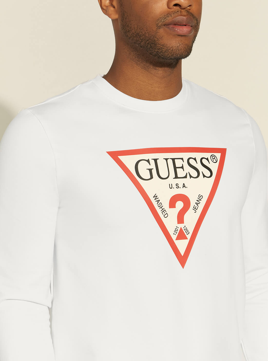 GUESS Mens White Audley Fleece Jumper M1RQ37K6ZS1 Detail View