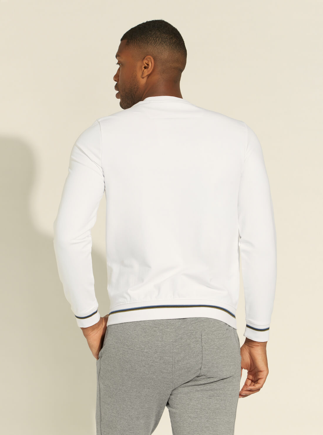 GUESS Mens White Beau Active Fleece Sweatshirt M1YQ08K6ZS1 Back View