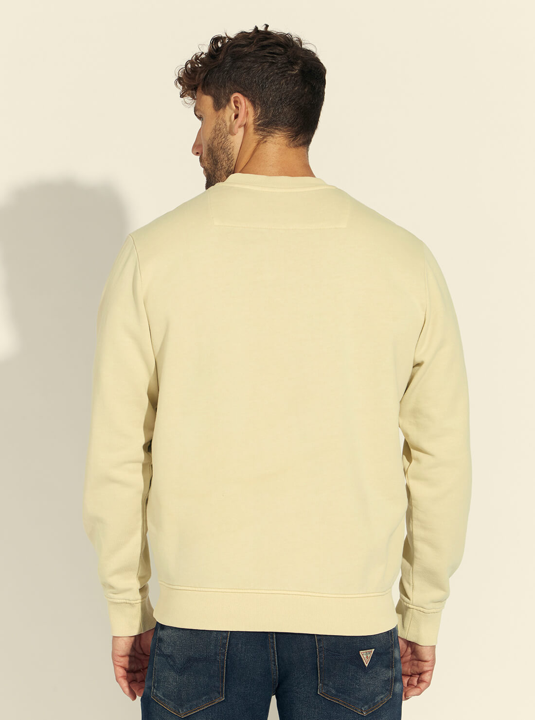 GUESS Mens Cream Melvyn Fleece Jumper M1BQ10K9W01 Model Back View