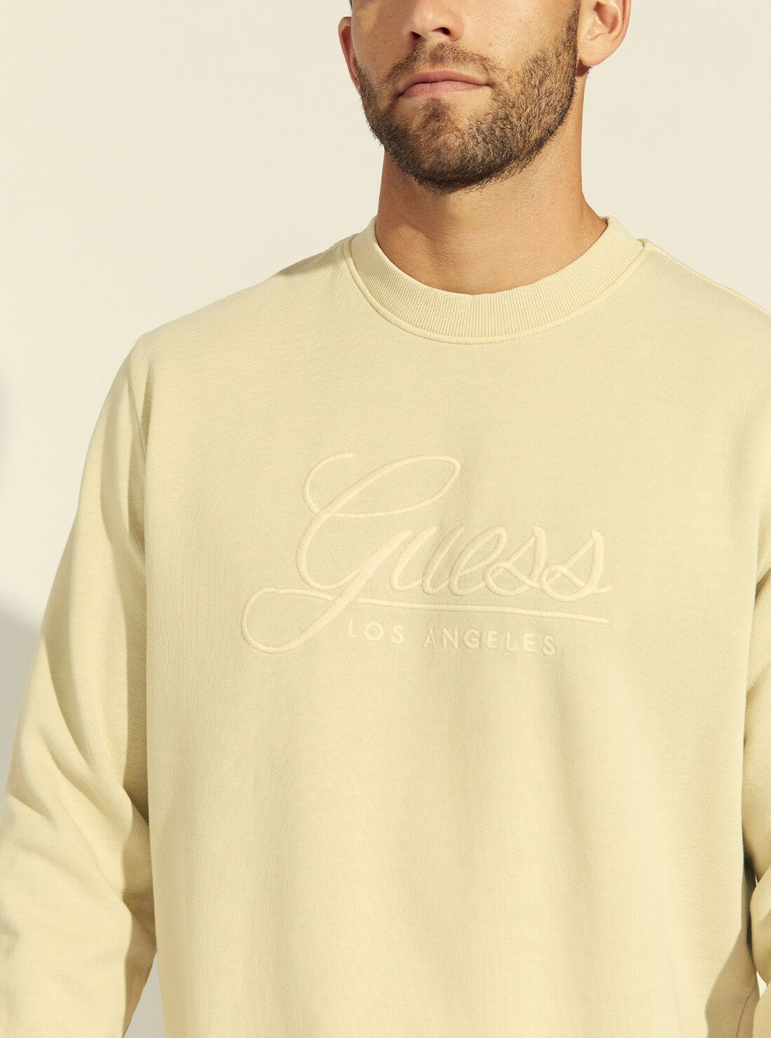 GUESS Mens Cream Melvyn Fleece Jumper M1BQ10K9W01 Detail View