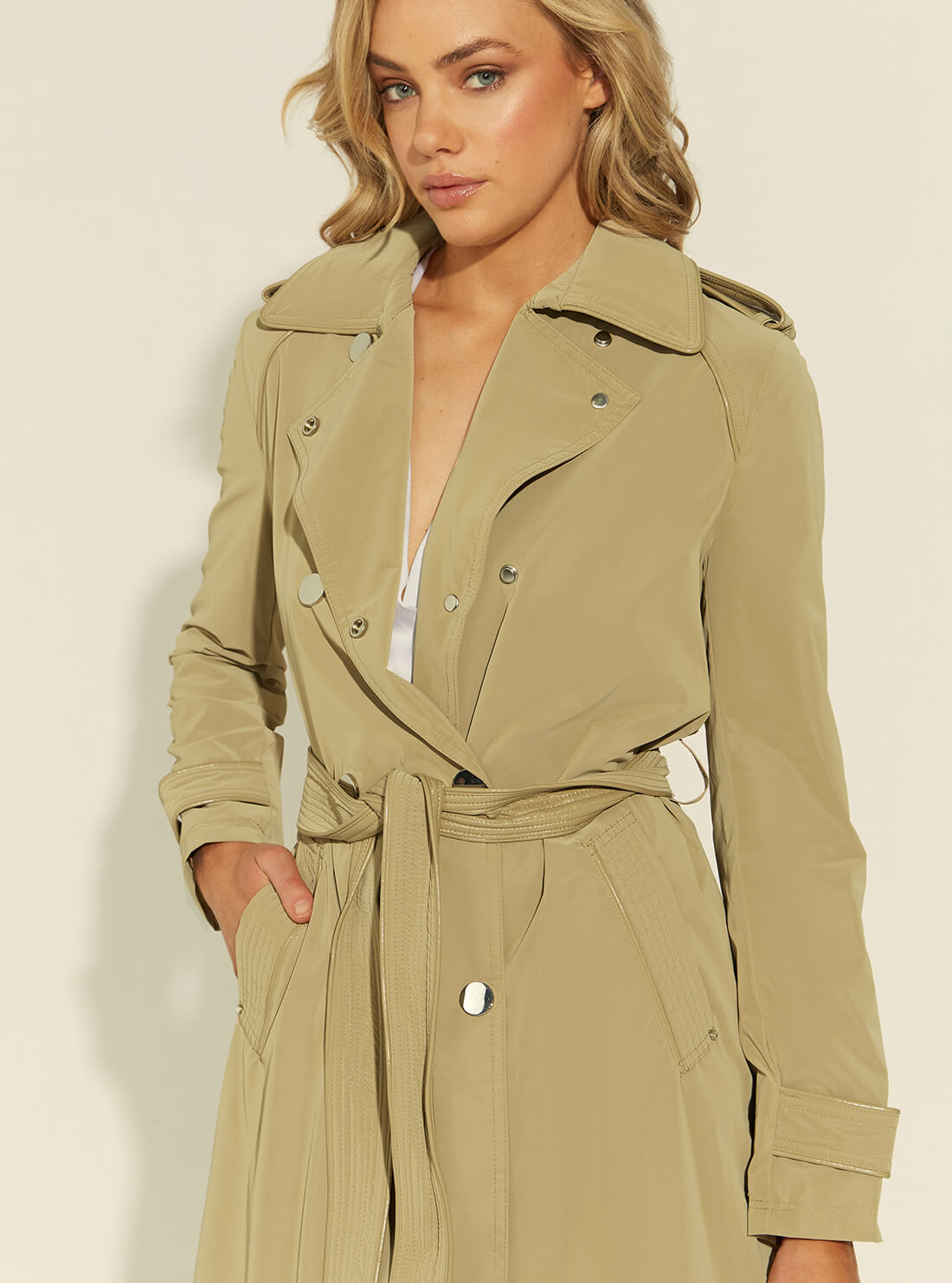 GUESS Womens Beige Susan Trench Coat W1YL49WE0B0 Detail View