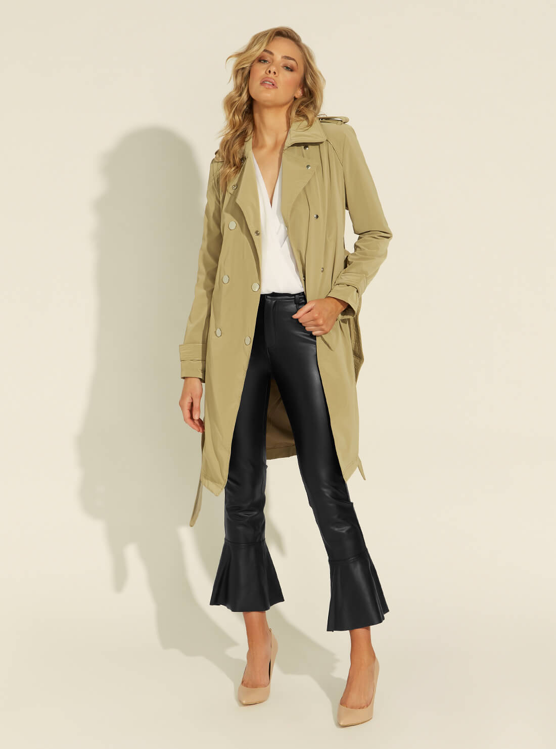GUESS Womens Beige Susan Trench Coat W1YL49WE0B0 Full View