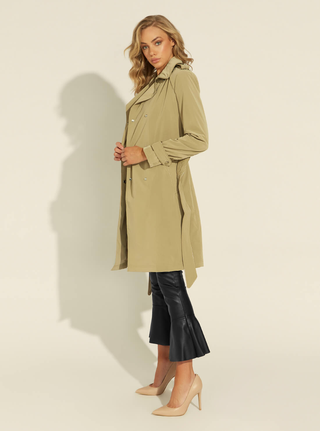 GUESS Womens Beige Susan Trench Coat W1YL49WE0B0 Side  View