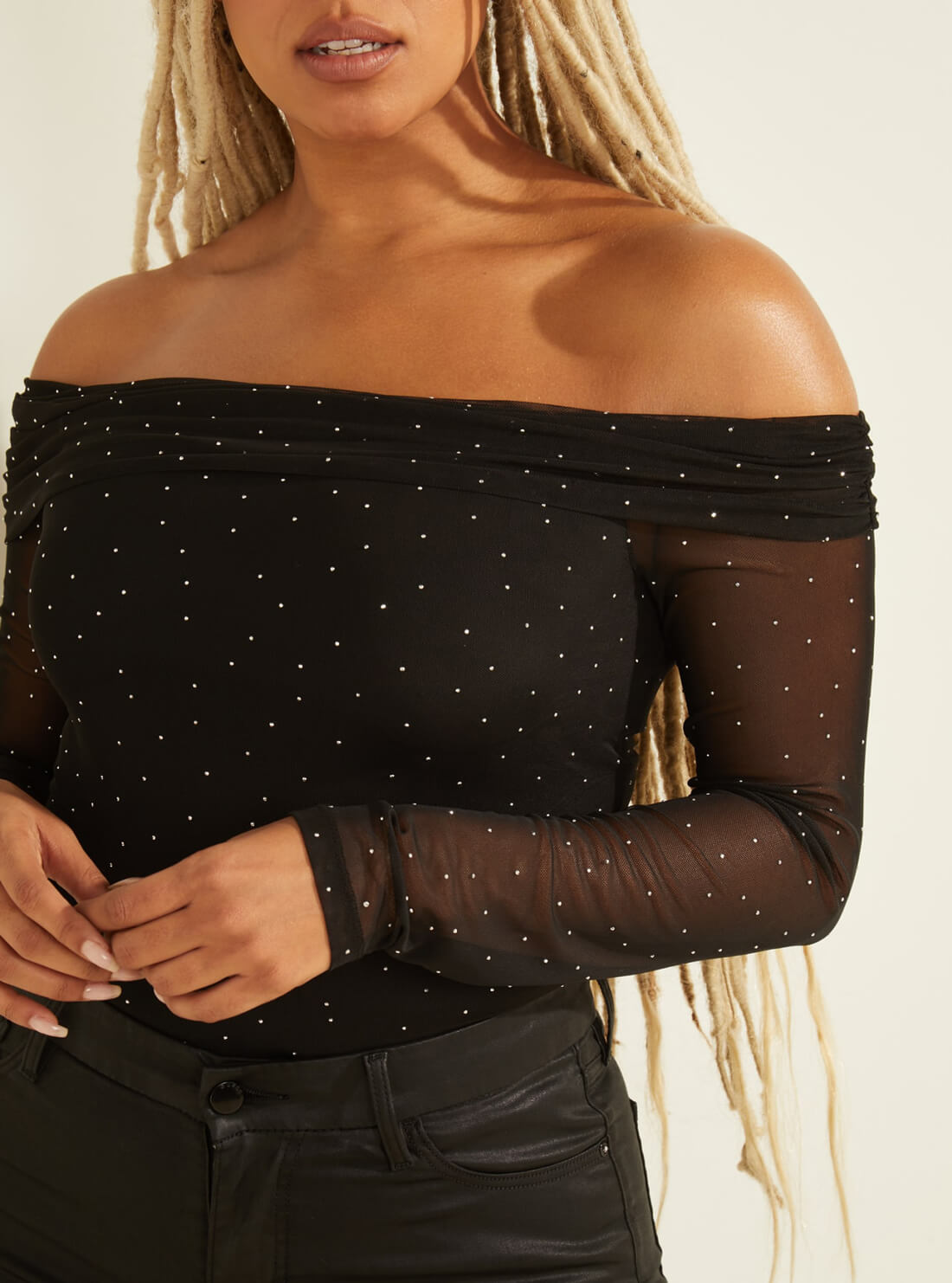 GUESS Womens Black Alice Dotted Top W1YP0AKAQO0 Detail View